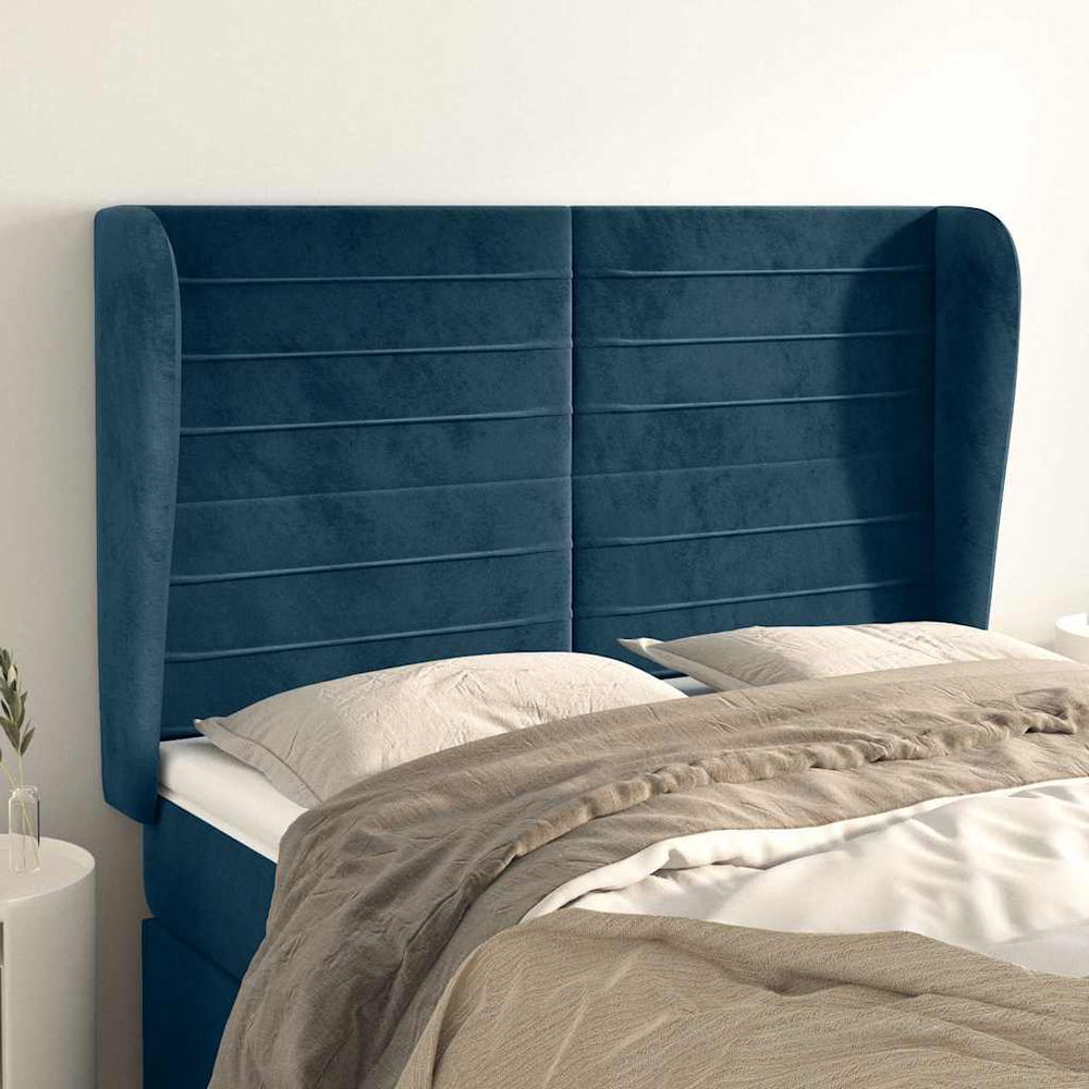 Kopfteil mit Ohren Dunkelblau 147x23x118/128 cm Samt
