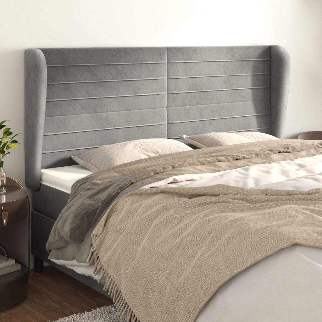 vidaXL Tête de lit à oreilles Gris clair 163x23x118/128 cm Velours