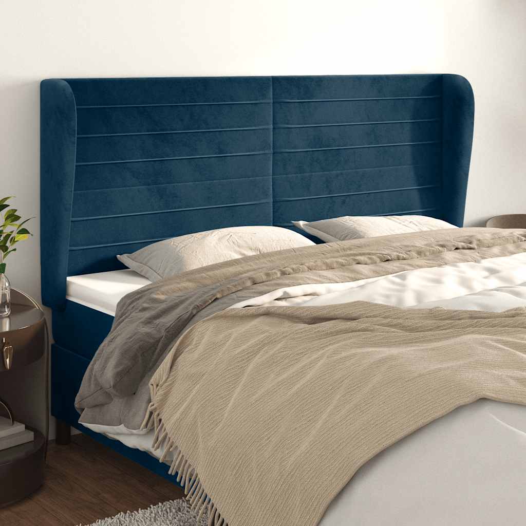Kopfteil mit Ohren Dunkelblau 183x23x118/128 cm Samt