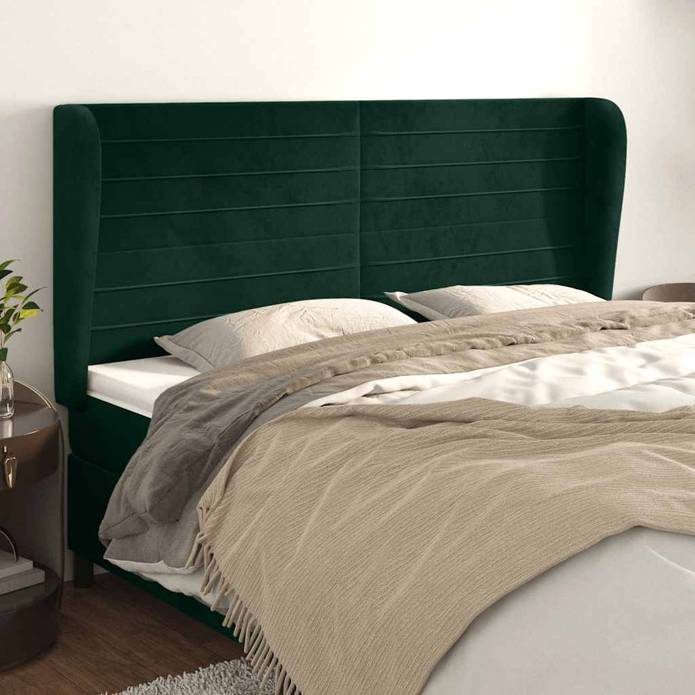 Kopfteil mit Ohren Dunkelgrün 203x23x118/128 cm Samt