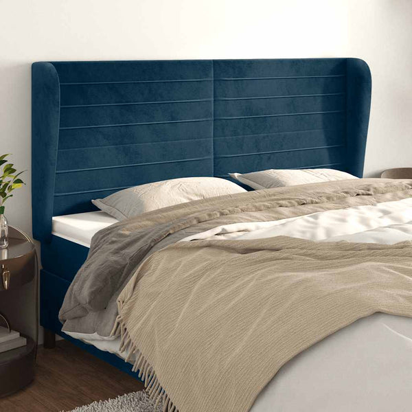 Kopfteil mit Ohren Dunkelblau 203x23x118/128 cm Samt