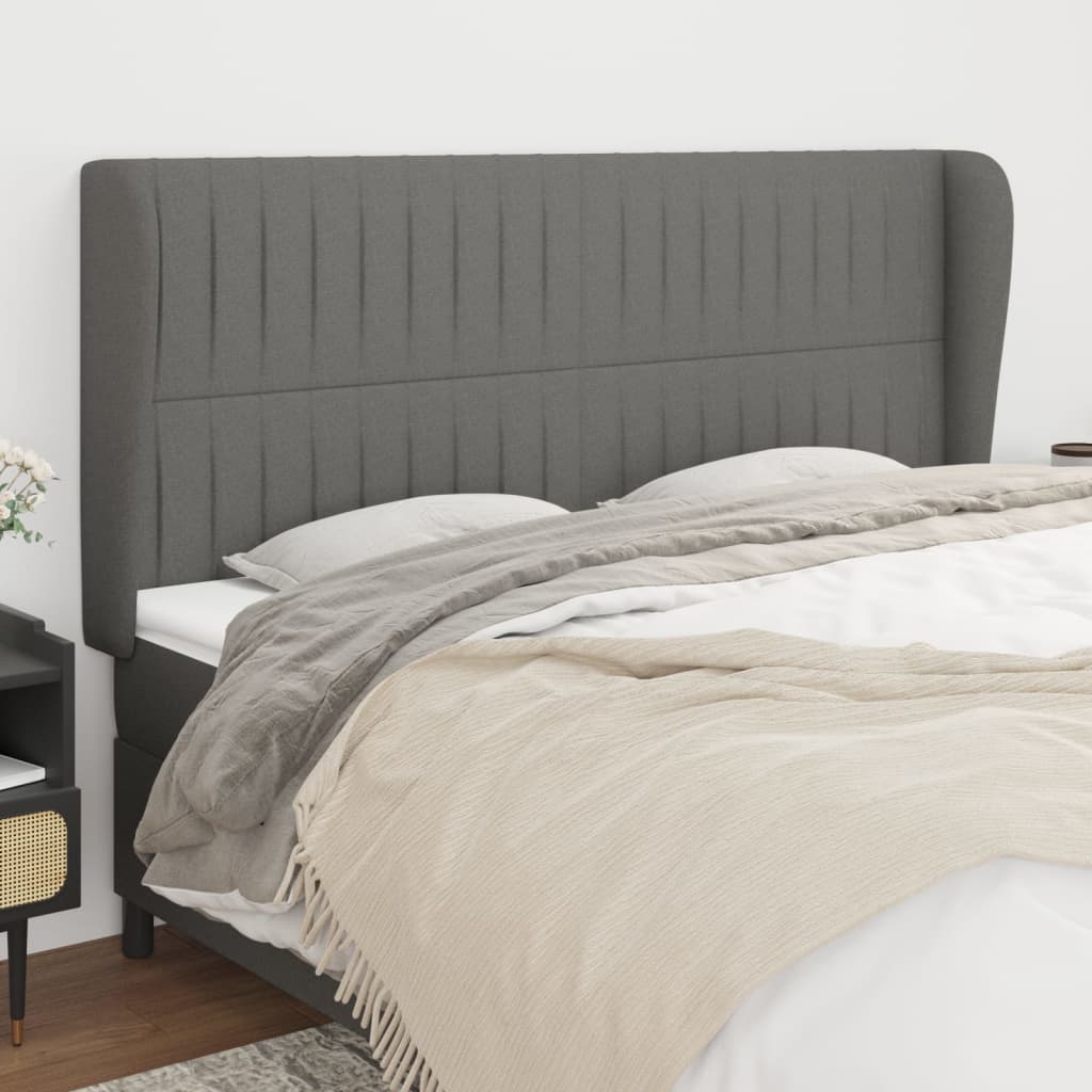 vidaXL Tête de lit à oreilles Gris foncé 163x23x118/128 cm Tissu