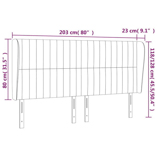 vidaXL Tête de lit à oreilles Gris foncé 203x23x118/128 cm Tissu