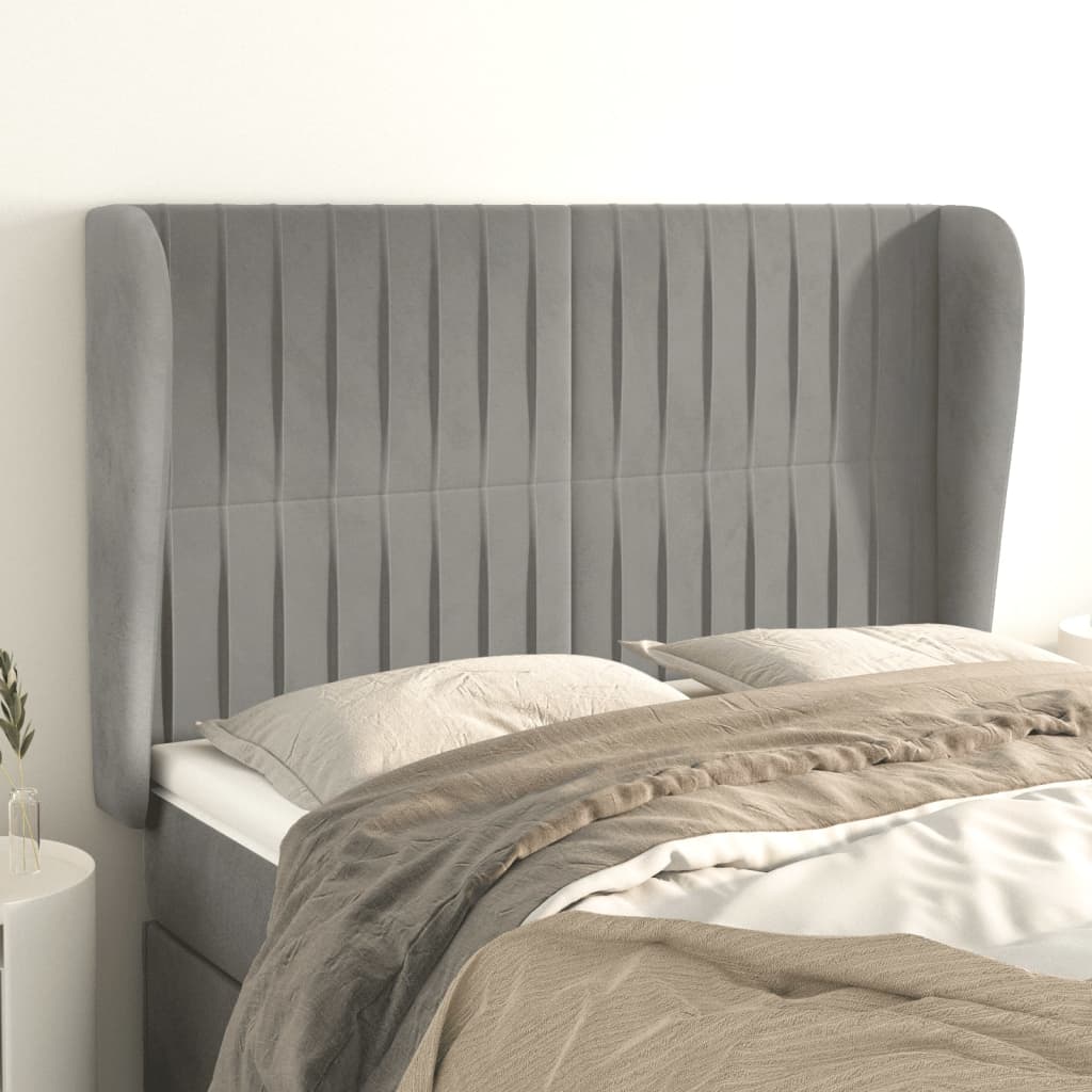 vidaXL Tête de lit à oreilles Gris clair 147x23x118/128 cm Velours