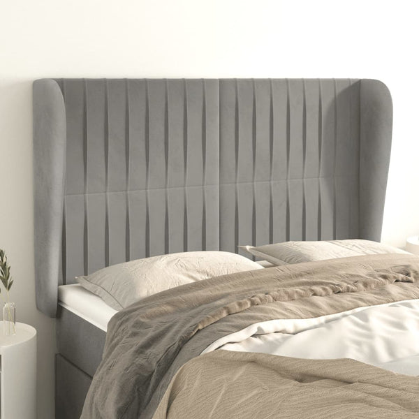 vidaXL Tête de lit à oreilles Gris clair 147x23x118/128 cm Velours