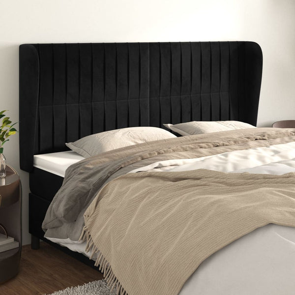 vidaXL Tête de lit avec oreilles Noir 163x23x118/128 cm Velours