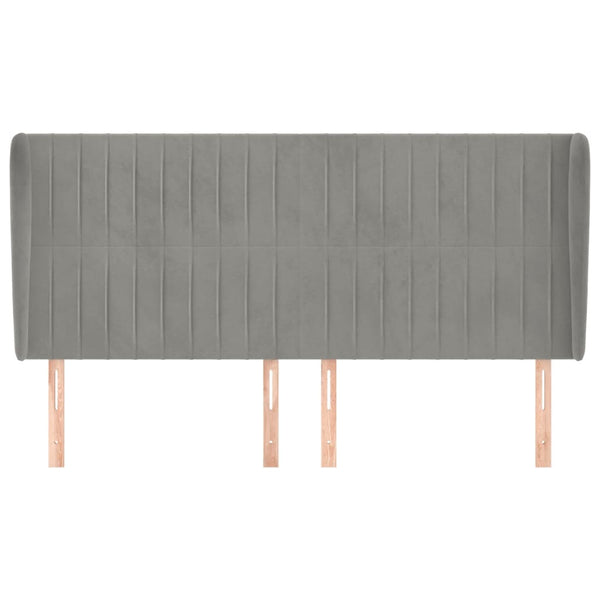 Kopfteil mit Ohren Hellgrau 183x23x118/128 cm Samt