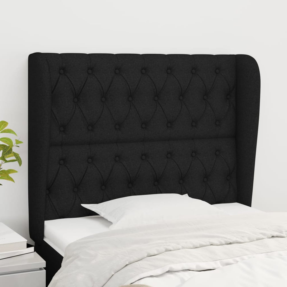 Kopfteil mit Ohren Schwarz 93x23x118/128 cm Stoff
