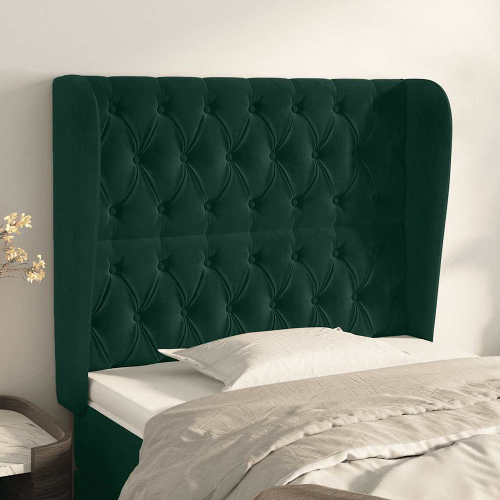 Kopfteil mit Ohren Dunkelgrün 93x23x118/128 cm Samt