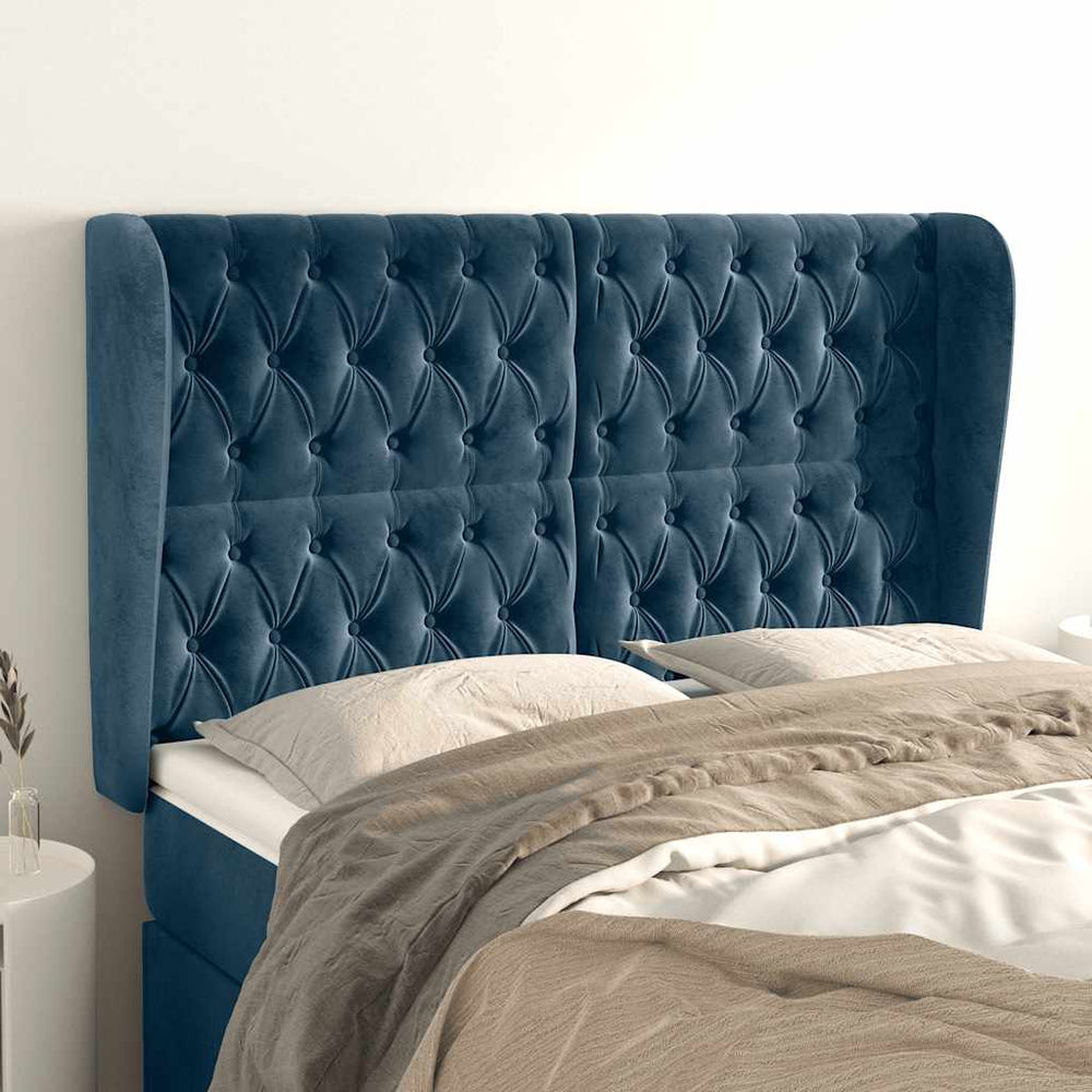 Kopfteil mit Ohren Dunkelblau 147x23x118/128 cm Samt