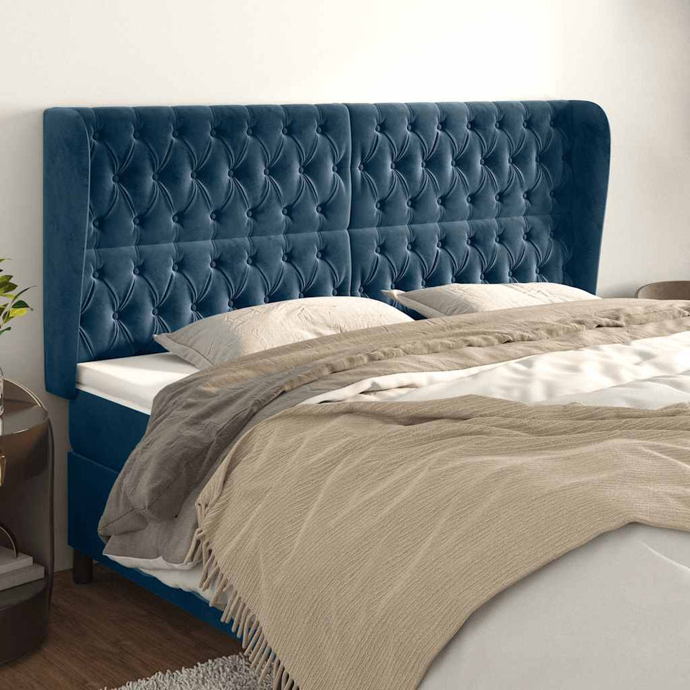 vidaXL Tête de lit à oreilles Bleu foncé 183x23x118/128 cm Velours