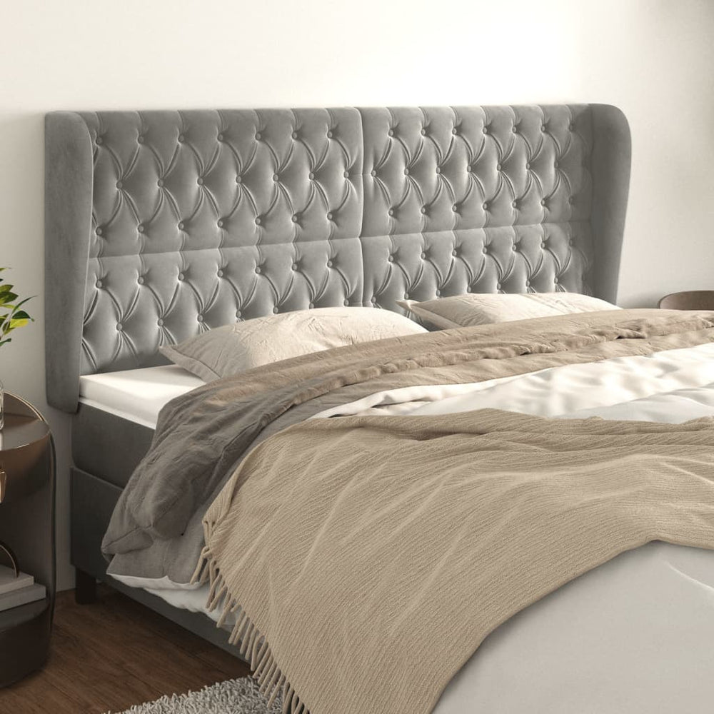vidaXL Tête de lit à oreilles Gris clair 203x23x118/128 cm Velours
