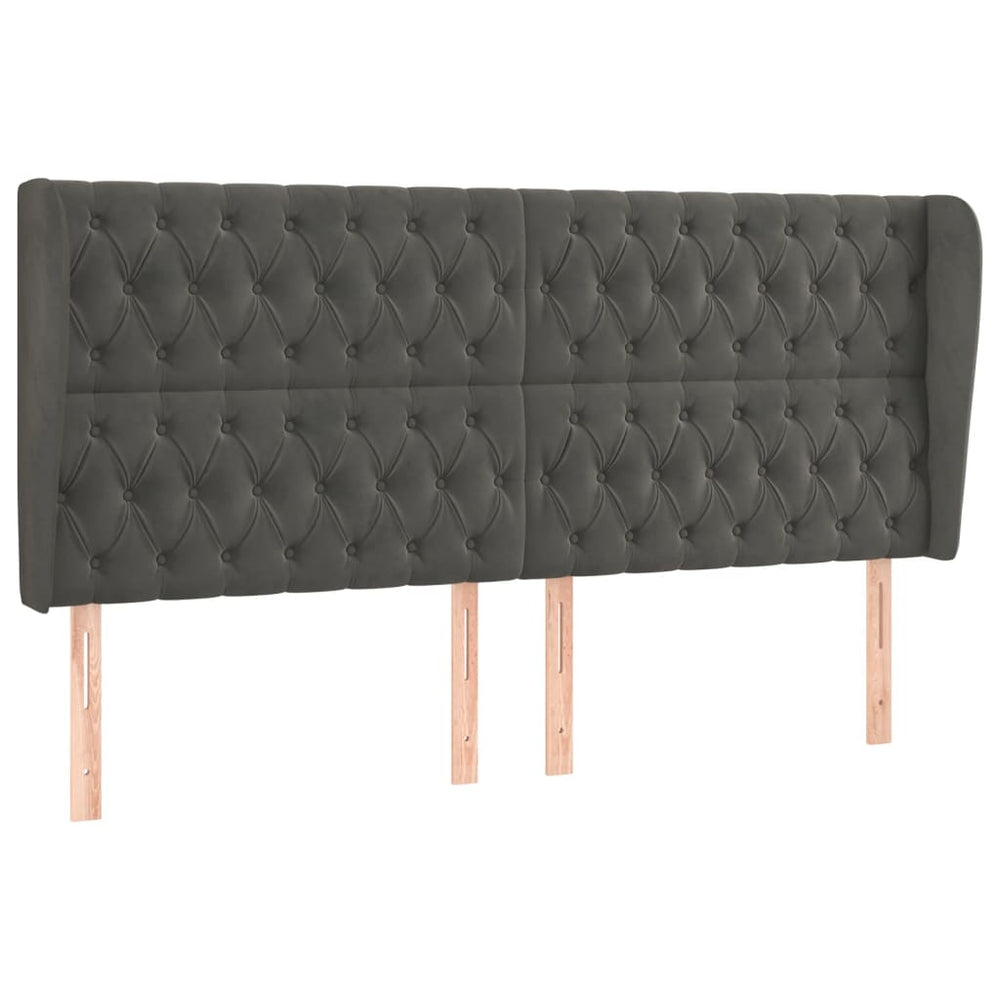 vidaXL Tête de lit avec Oreilles Gris foncé 203x23x118/128 cm Velours