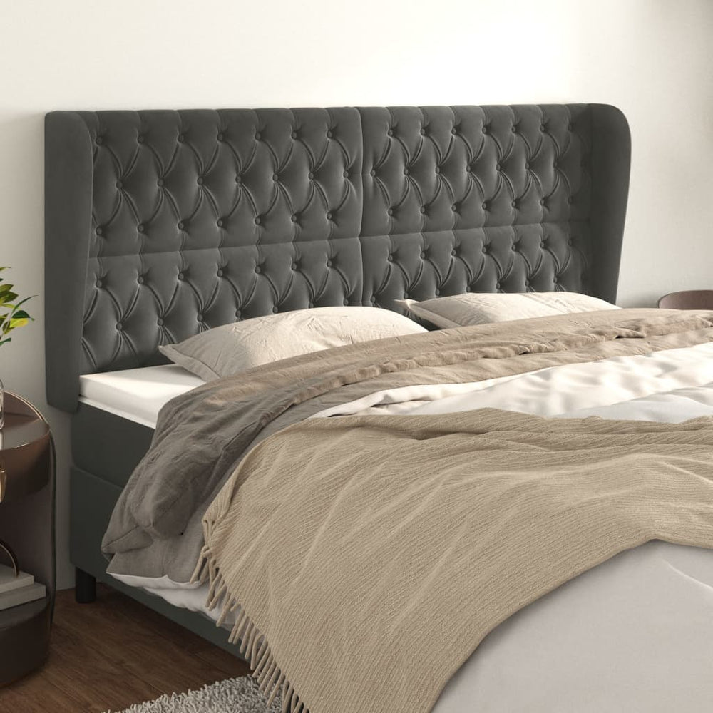 vidaXL Tête de lit avec Oreilles Gris foncé 203x23x118/128 cm Velours