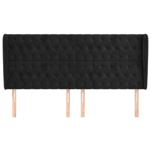 Kopfteil mit Ohren Schwarz 203x23x118/128 cm Samt