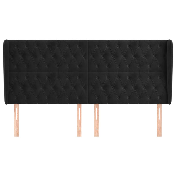Kopfteil mit Ohren Schwarz 203x23x118/128 cm Samt