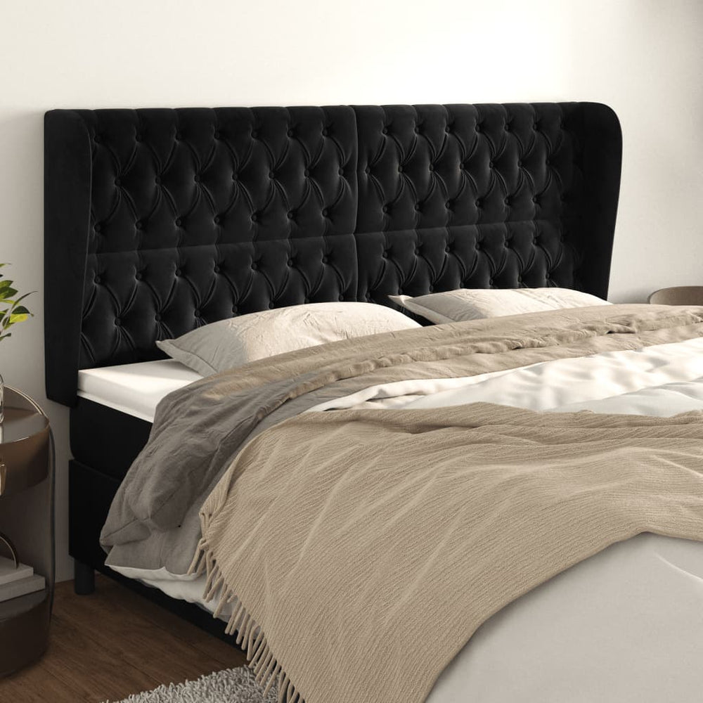 vidaXL Tête de lit à oreilles Noir 203x23x118/128 cm Velours