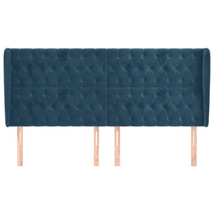 Kopfteil mit Ohren Dunkelblau 203x23x118/128 cm Samt