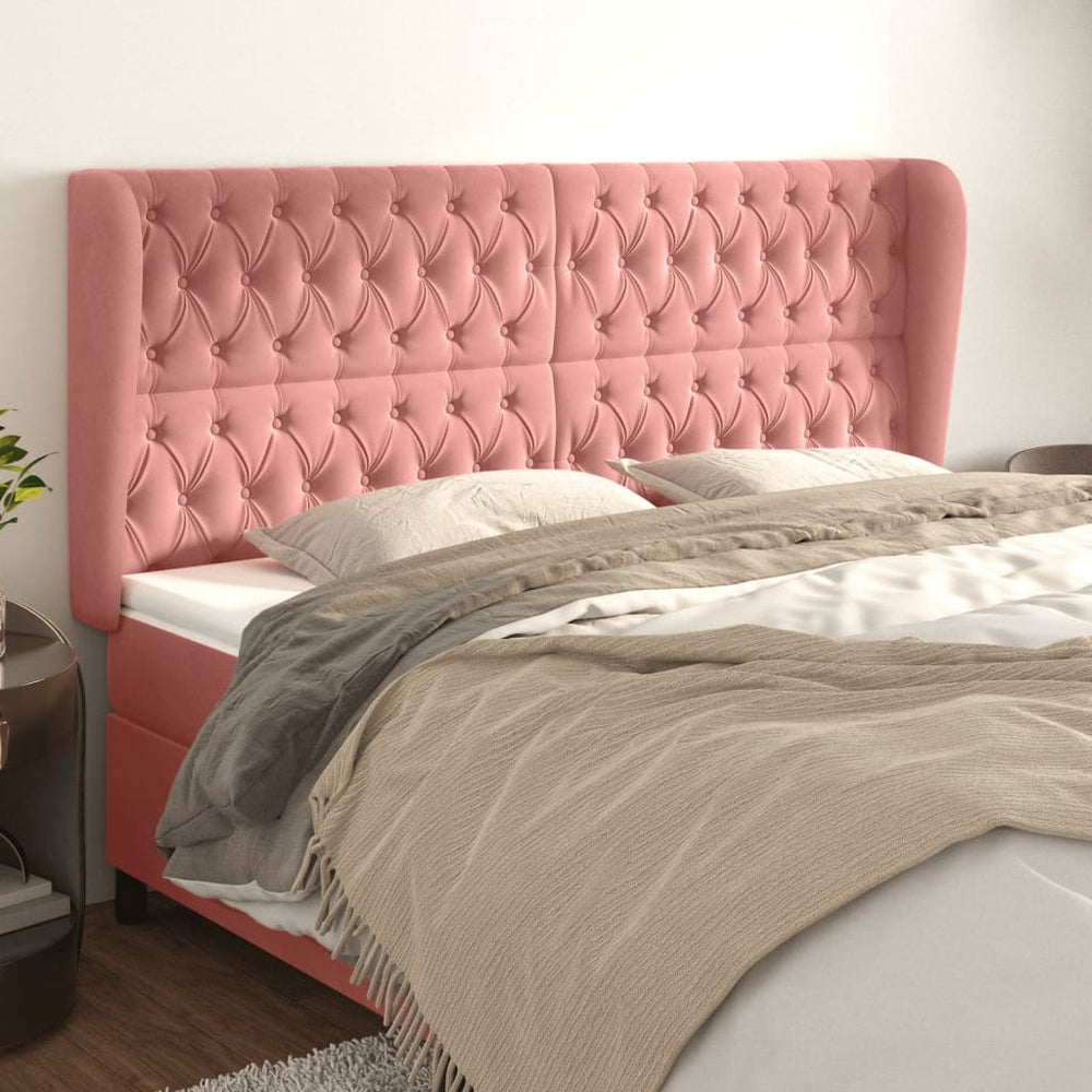 vidaXL Tête de lit à oreilles rose 203x23x118/128 cm velours