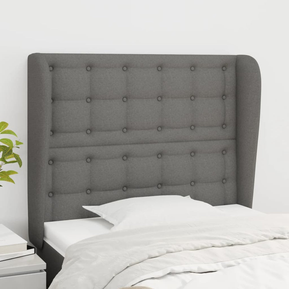 vidaXL Tête de lit à oreilles Gris foncé 83x23x118/128 cm Tissu