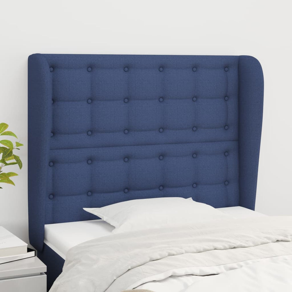 vidaXL Tête de lit à oreilles Tissu Bleu 83x23x118/128 cm