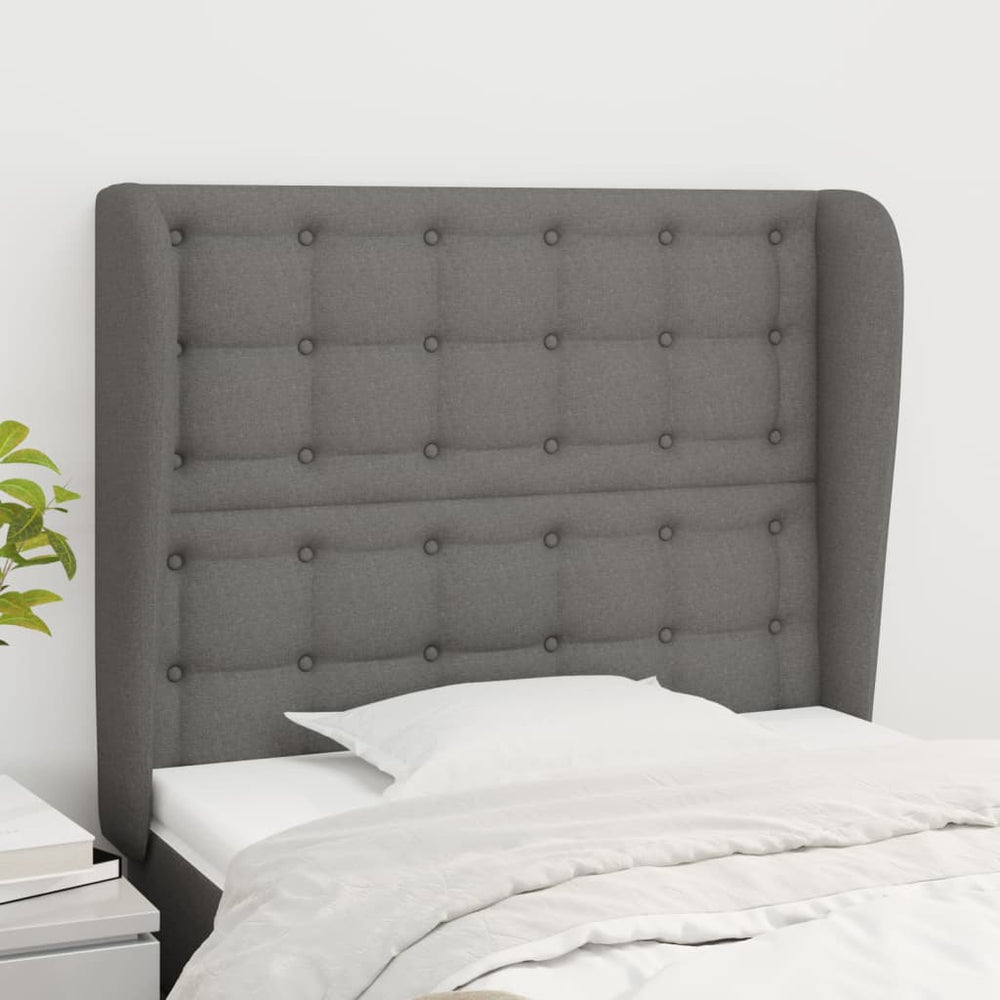 vidaXL Tête de lit à oreilles Gris foncé 93x23x118/128 cm Tissu