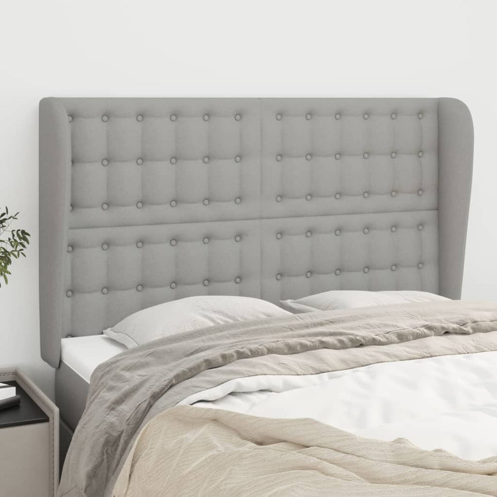 vidaXL Tête de lit à oreilles Gris clair 147x23x118/128 cm Tissu