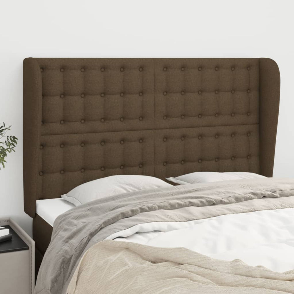 vidaXL Tête de lit à oreilles Marron foncé 147x23x118/128 cm Tissu