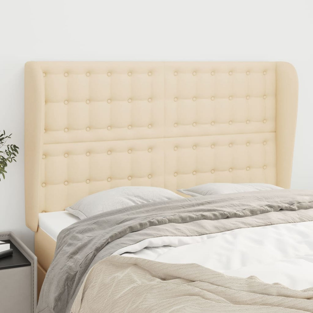 vidaXL Tête de lit à oreilles Crème 147x23x118/128 cm Tissu