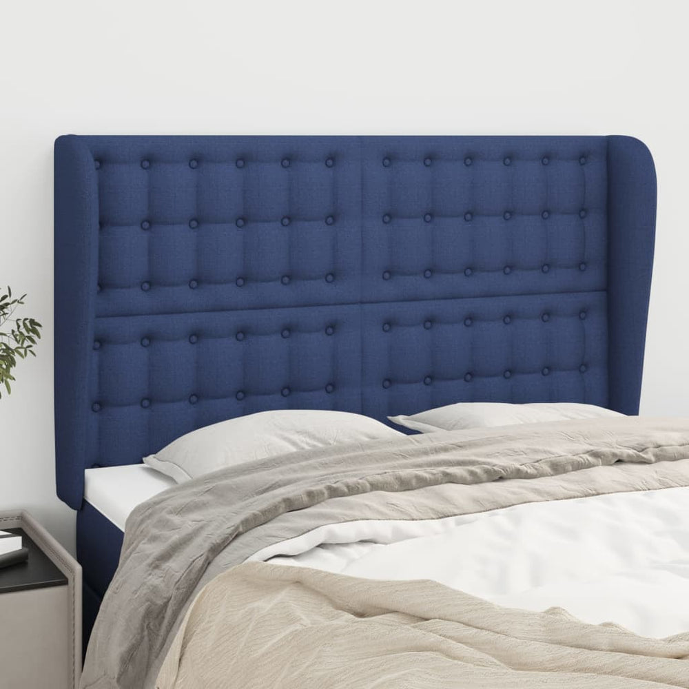 vidaXL Tête de lit à oreilles Bleu 147x23x118/128 cm Tissu