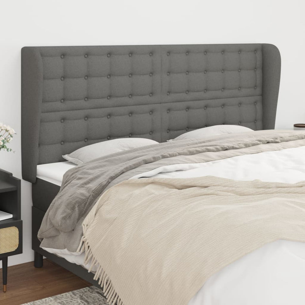 vidaXL Tête de lit à oreilles Gris foncé 203x23x118/128 cm Tissu