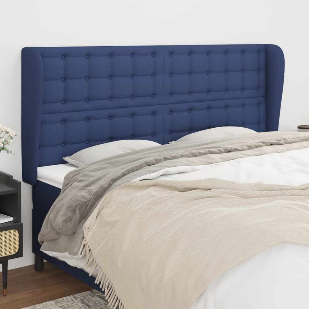 vidaXL Tête de lit à oreilles Bleu 203x23x118/128 cm Tissu