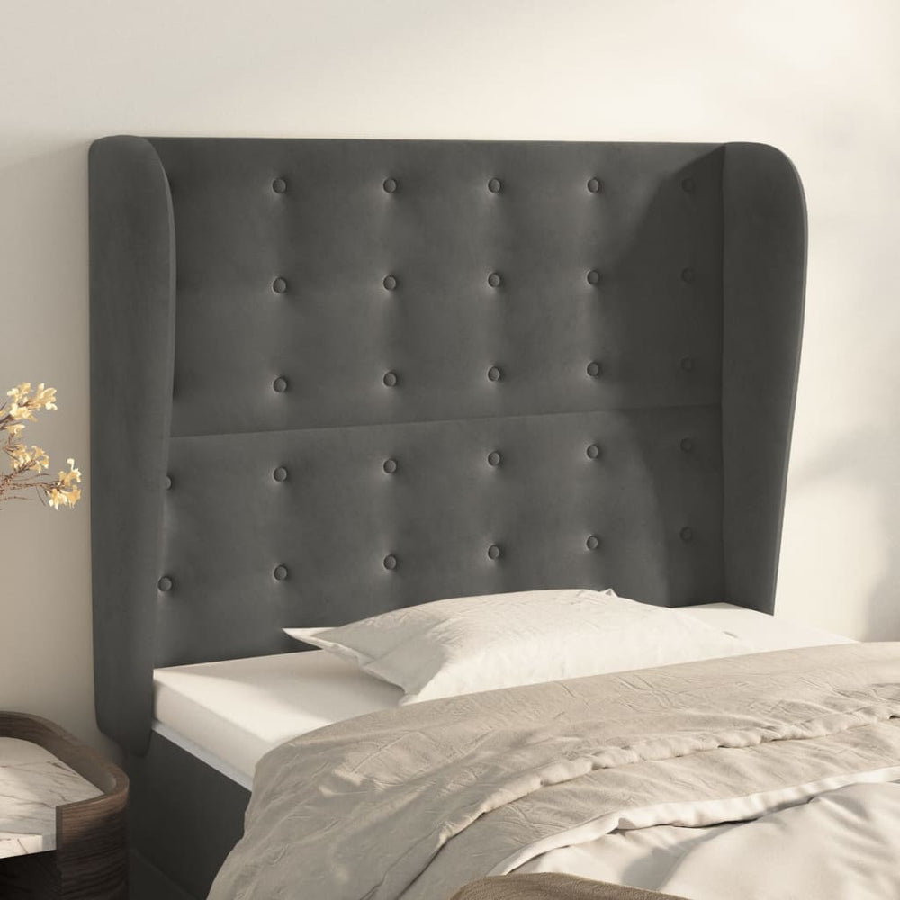 vidaXL Tête de lit à oreilles Gris foncé 93x23x118/128 cm Velours
