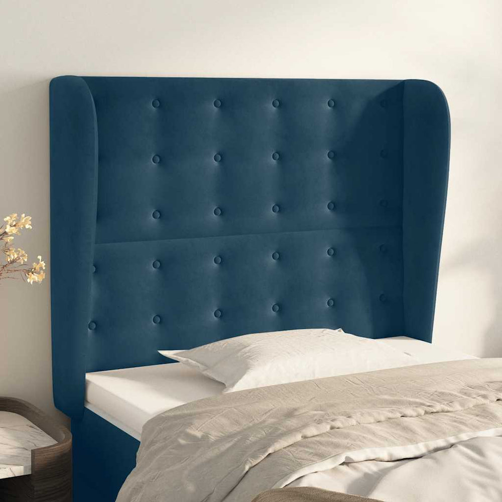 vidaXL Tête de lit à oreilles bleu foncé 93x23x118/128 cm Velours