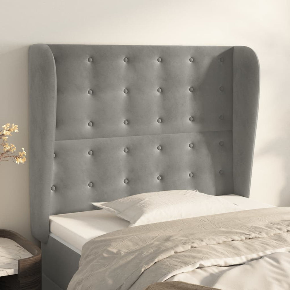 vidaXL Tête de lit à oreilles Gris clair 103x23x118/128 cm Velours