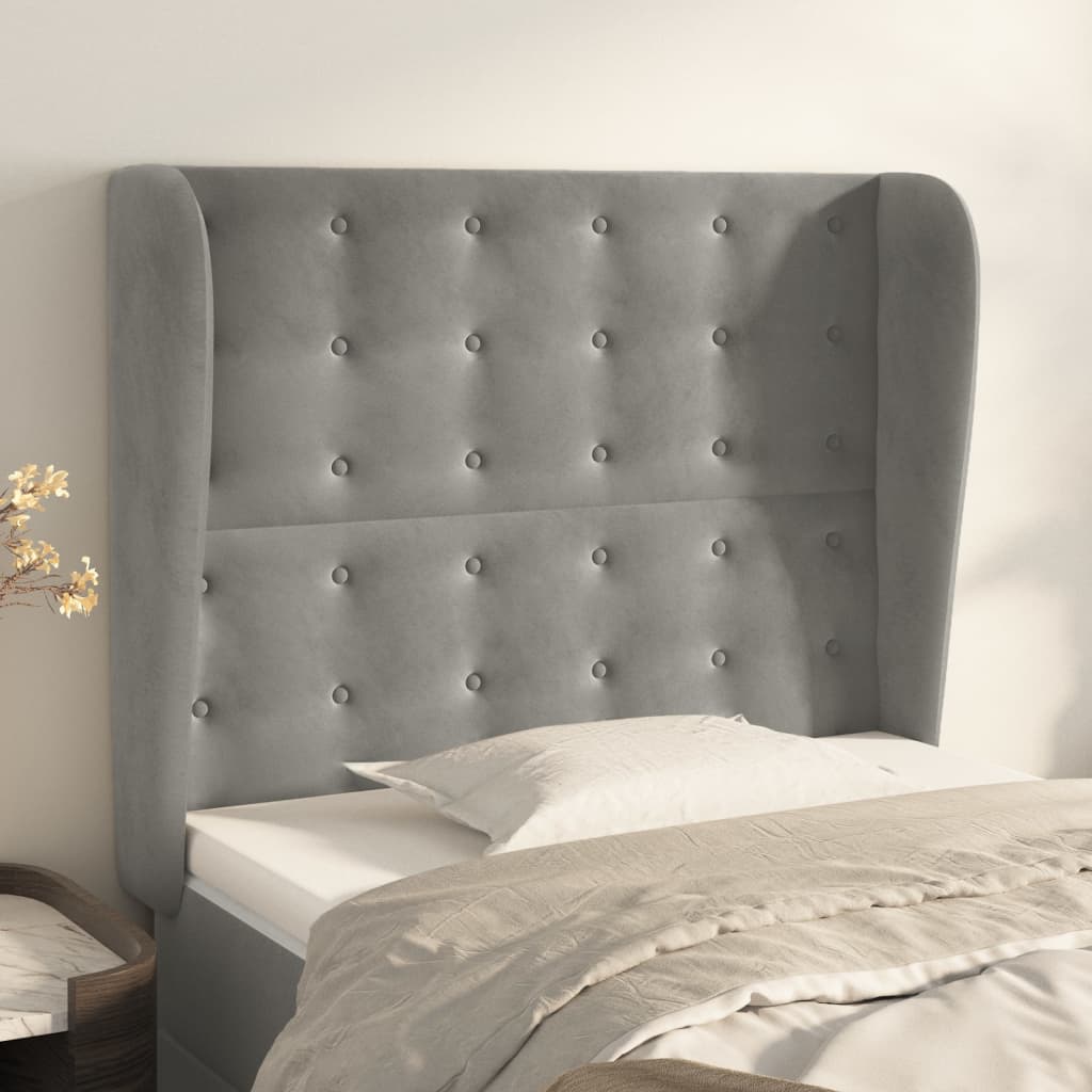 vidaXL Tête de lit à oreilles Gris clair 103x23x118/128 cm Velours