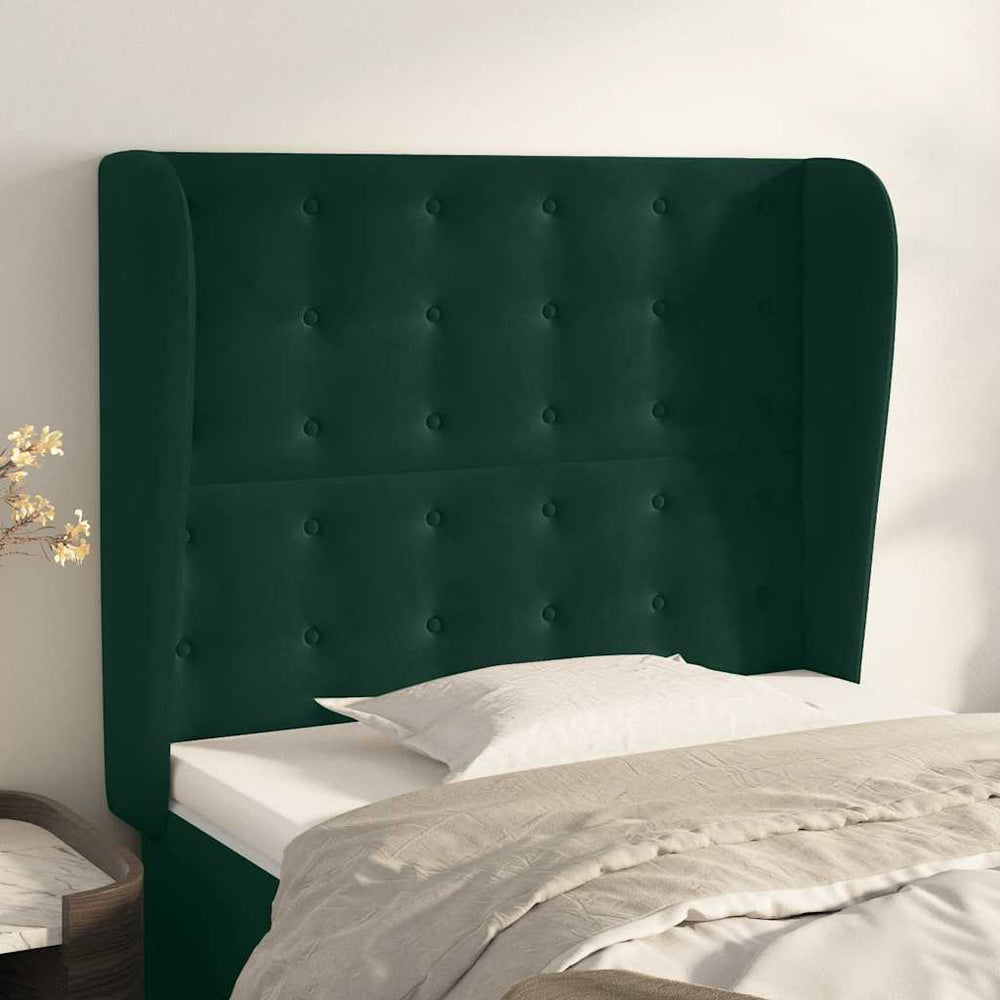 vidaXL Tête de lit avec oreilles Vert foncé 103x23x118/128 cm Velours