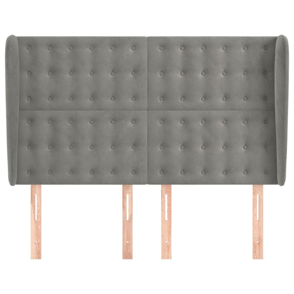Kopfteil mit Ohren Hellgrau 147x23x118/128 cm Samt