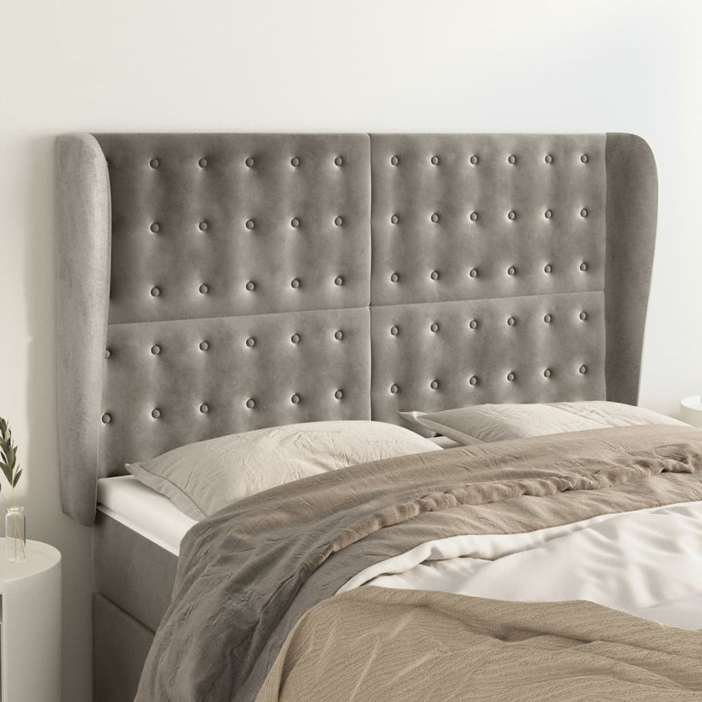 vidaXL Tête de lit à oreilles Gris clair 147x23x118/128 cm Velours