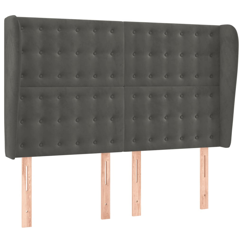 vidaXL Tête de lit à oreilles Gris foncé 147x23x118/128 cm Velours