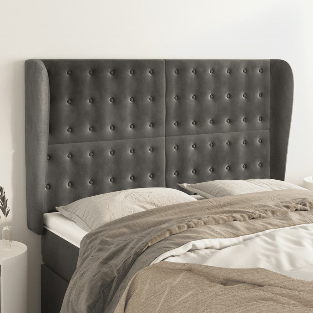 vidaXL Tête de lit à oreilles Gris foncé 147x23x118/128 cm Velours