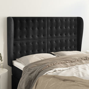 vidaXL Tête de lit à oreilles Noir 147x23x118/128 cm Velours