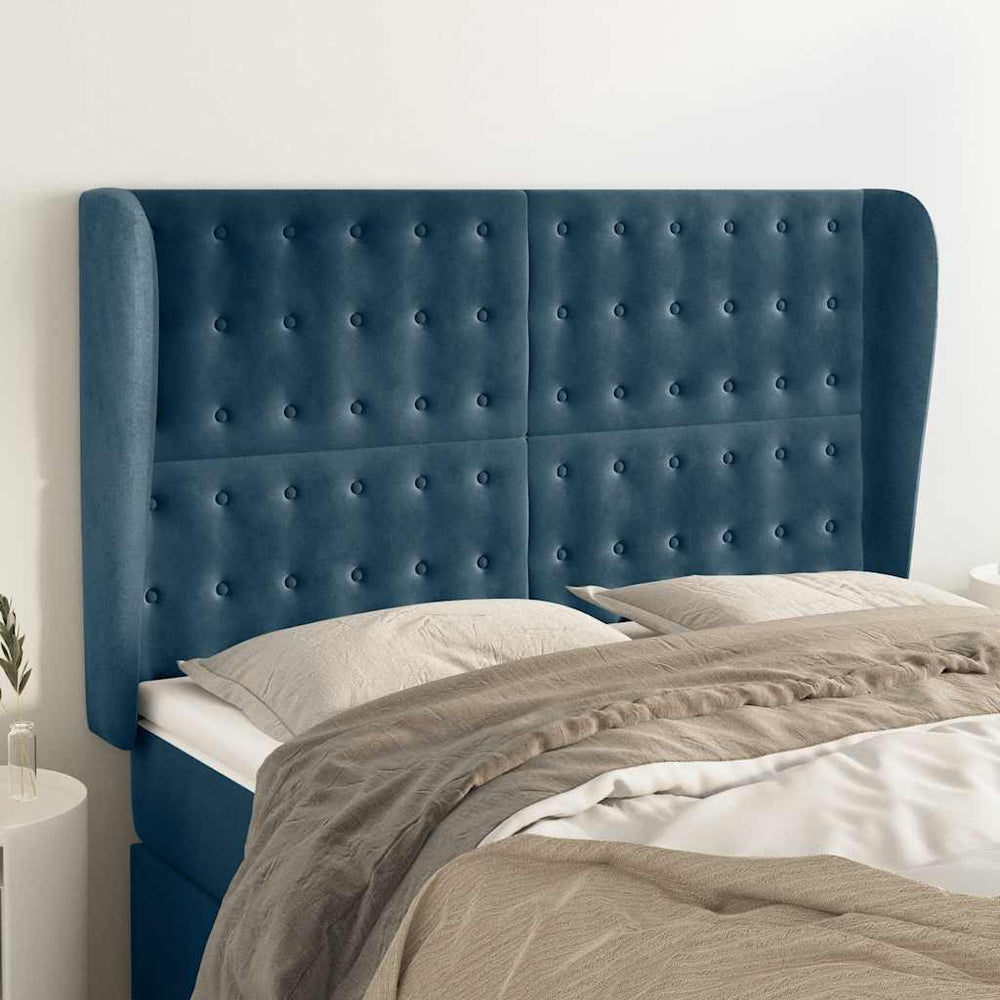 vidaXL Tête de lit à oreilles bleu foncé 147x23x118/128 cm Velours