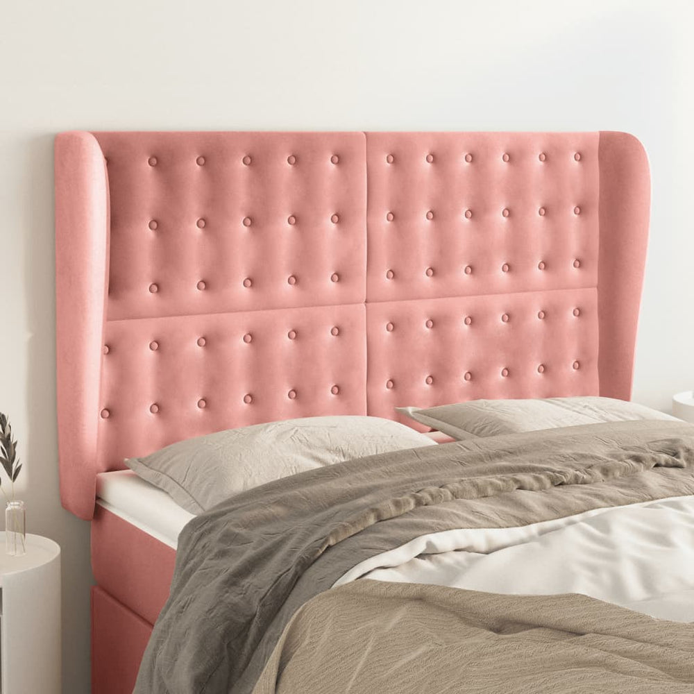 vidaXL Tête de lit avec oreilles rose 147x23x118/128 cm velours