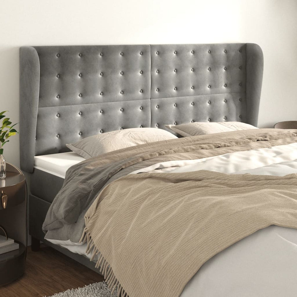vidaXL Tête de lit à oreilles Gris clair 163x23x118/128 cm Velours