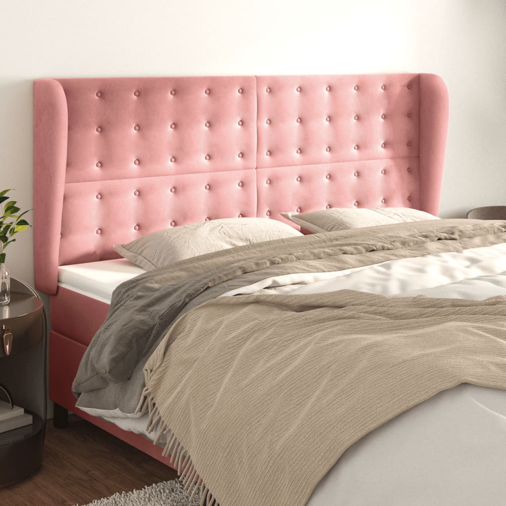 vidaXL Tête de lit à oreilles Rose 163x23x118/128 cm Velours