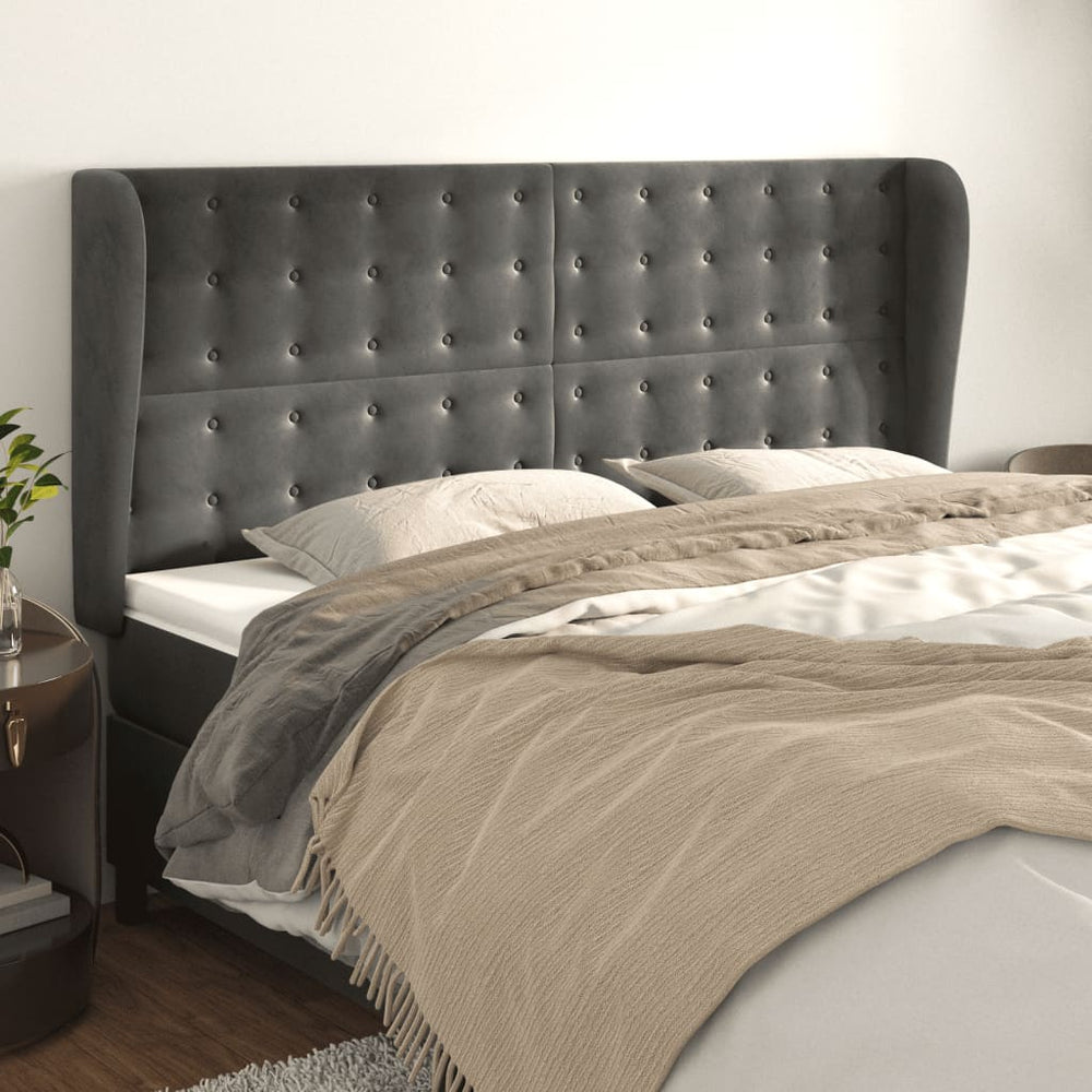 vidaXL Tête de lit à oreilles Gris foncé 183x23x118/128 cm Velours