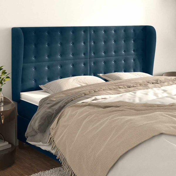 vidaXL Tête de lit à oreilles Bleu foncé 183x23x118/128 cm Velours