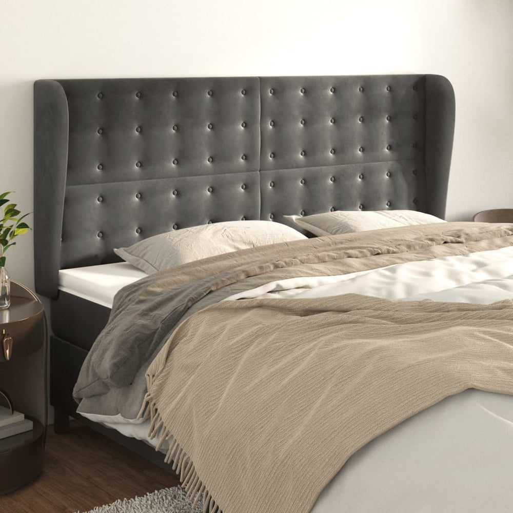vidaXL Tête de lit avec Oreilles Gris foncé 203x23x118/128 cm Velours
