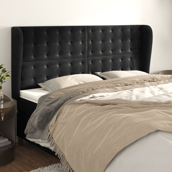 vidaXL Tête de lit à oreilles Noir 203x23x118/128 cm Velours